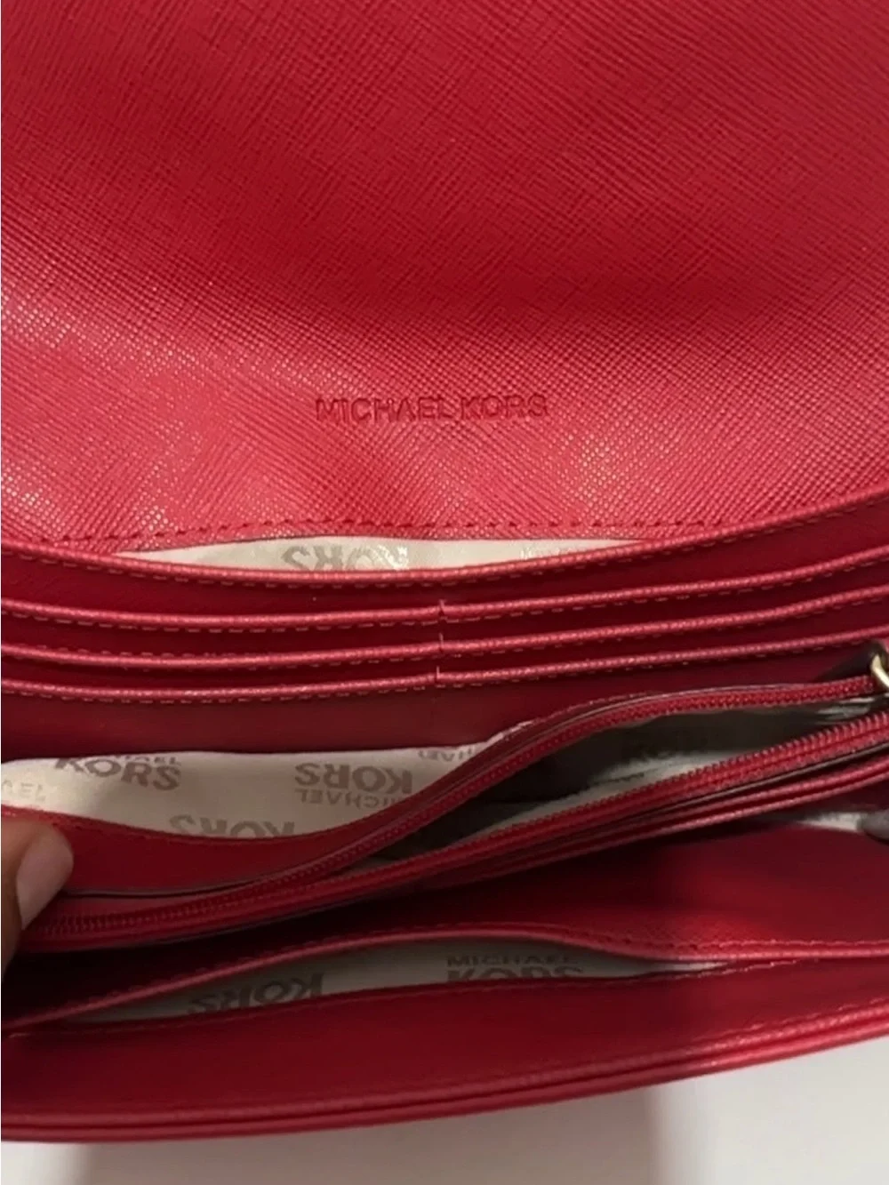 Michael Kors Red Leather MK Plaque Continental Wallet with Gold Hardware
